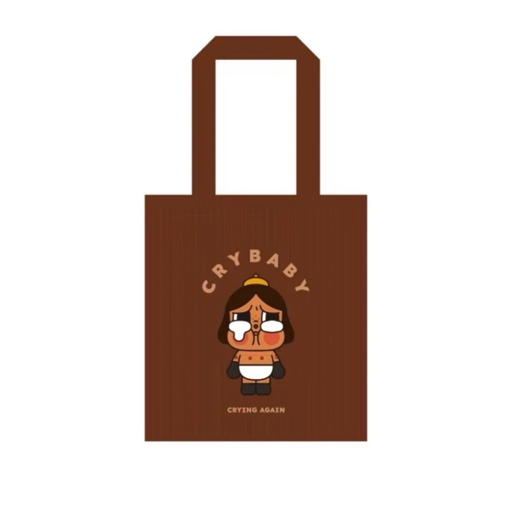 Pop Mart Crybaby Crying Again Brown Corduroy Tote Bag